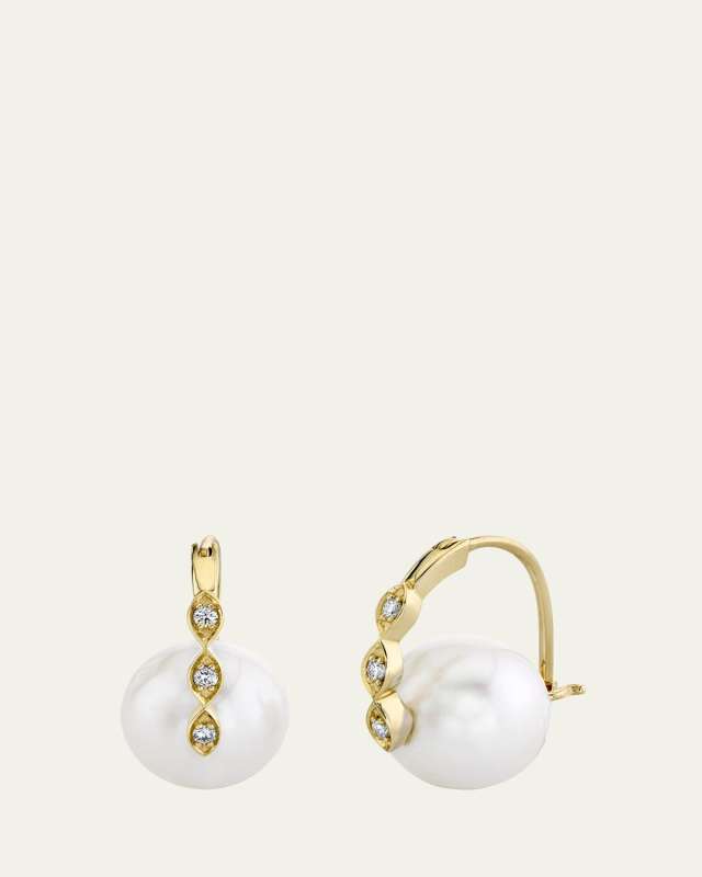 14K Gold & Diamond Marquise Eye Pearl Earrings